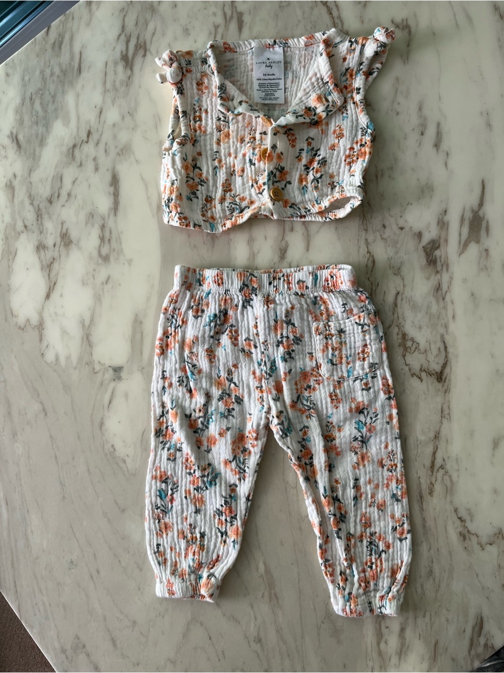 Laura Ashley White Floral Two-Piece Baby Matching Set